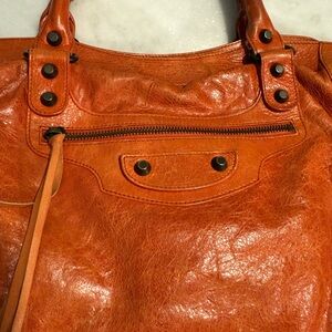 Balenciaga “Le City” Medium Crinkled Lamb Leather Top-Handle & Should Bag